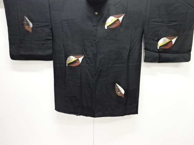 大正ロマン　抽象木の葉模様織り出し漆一つ紋絵羽織